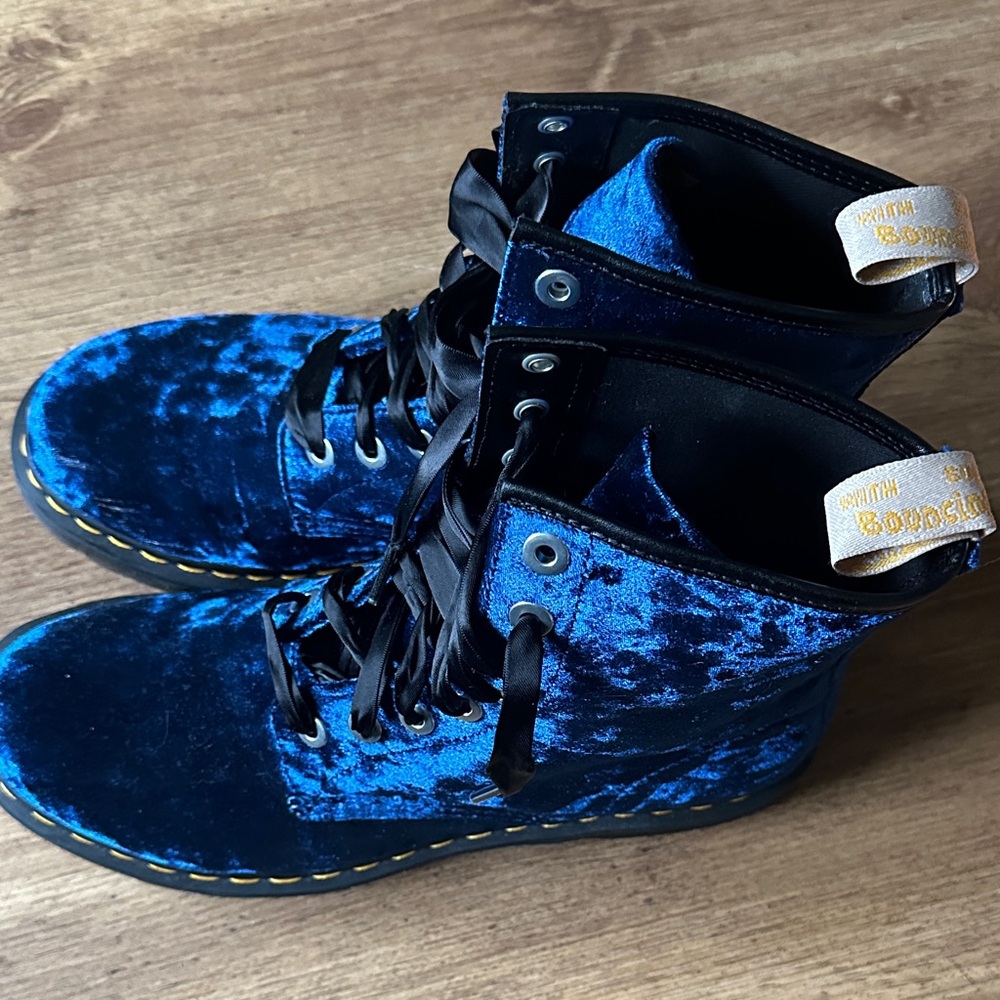 Dr. Martens Blue Velvet Lace-Up Women's Boots